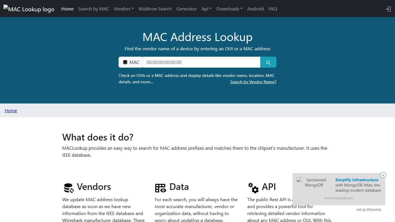 MAC Address Vendor Lookup MAC Address Lookup